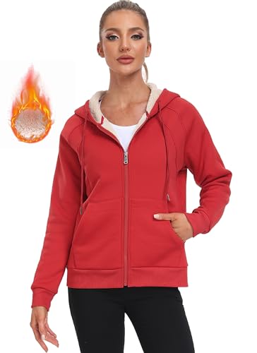 Image of MoFiz Zip Up Hoodie Women Fleece Lined Jackets Winter Coats With Pocket