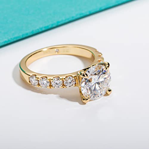 Anuclub Moissanite Engagement Ring 4.3Cttw D Color Lab Created Diamond Round Cut 14K Yellow Gold Plated Sterling Silver Eternity Wedding Promise Anniversary Band Ring For Women 8.0 #TOP3