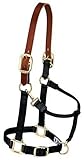 Weaver Equine Breakaway Horse Halter, Supple Leather Crown, Adjustable Brass Throat Snap Halters for Horses, Equine Tack,Large Size, Black
