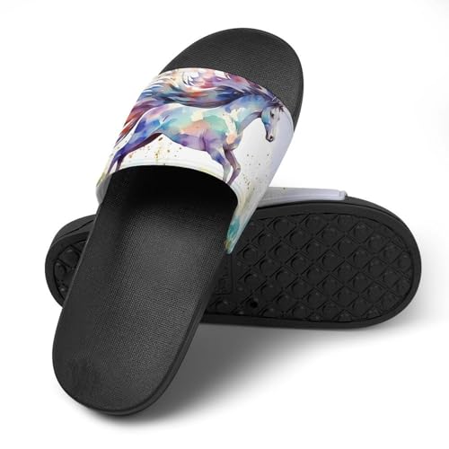 Running Horse Watercolor Non Slip Slides Sandals for Women Men Quick Drying Shower Shoes for Bathroom Pool Beach4