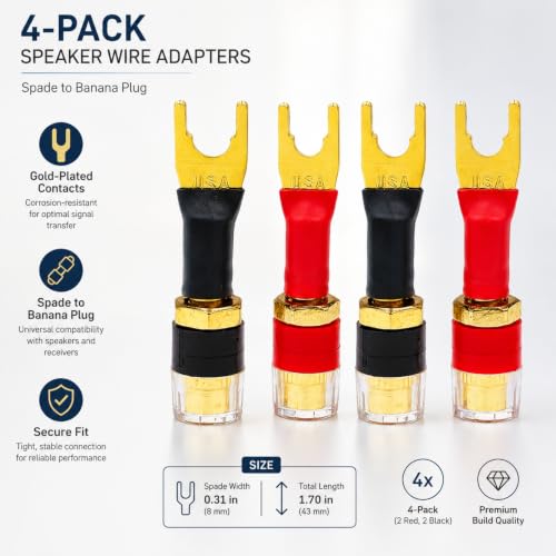 Adaptadores de cable para altavoz chapados en oro, 4 unidades miniatura 6