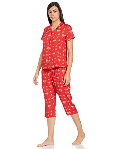 Image of Longies Women's Rayon Capri Nigh Suit Regular Set (LGRCSSYV001 marron028 S)