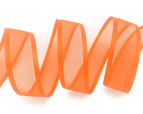 finemark 25 m x 25 mm Chiffon Ribbon with Orange Satin Edge (34) Sheer Sheer Chiffon Decorative Ribbon Shiny Wireless Organza - Image 3