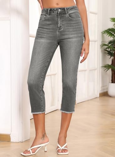 Image of Sidefeel Women's High Waisted Straight Leg Jeans Capri Denim Pants