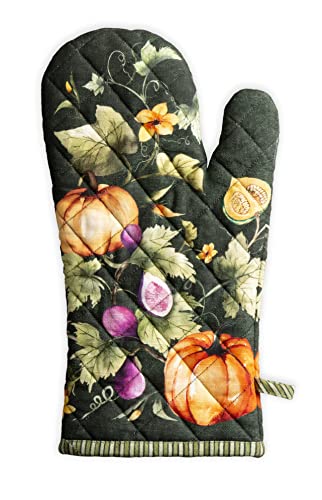 Maison D' Hermine Cooking Gloves 100% Cotton Easter Oven Mitt 7"X35" With Hanging Loop, Heat Resistant For Bbq, Cooking, Baking, Grilling, Barbeque, Pumpkin Garden - Dark Green -Thanksgiving/Christmas #TOP8