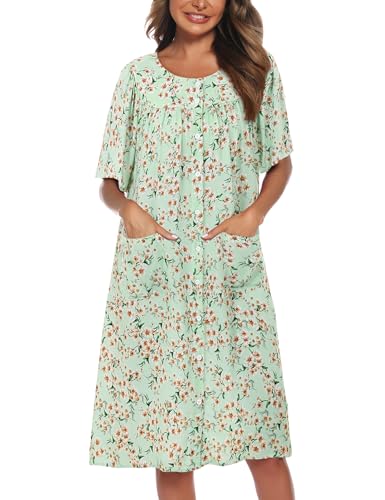 Image of COSUNIONY House Dresses for Women Cotton Short Sleeve House Coat Buttons Down Dusters Robe with Pockets S-XXL