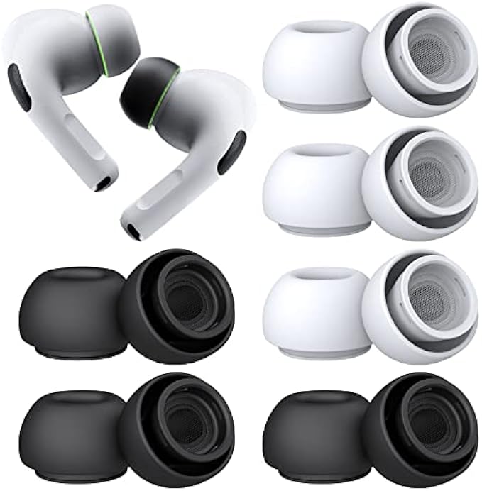 [6-Pair] Replacement Ear Tips for AirPods Pro & AirPods Pro 2nd Generation with Noise Reduction Hole,No Silicone Eartips Pain,Anti Slip Soft Ear Tips Compatible Airpods Pro/Pro 2 (Sizes S/M/L)