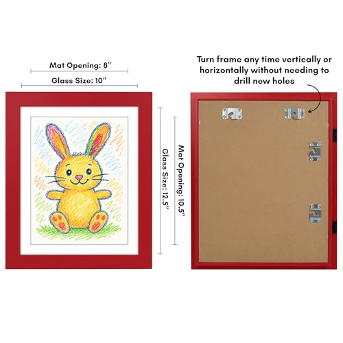 Image of Americanflat Kids Artwork Frame Changeable (Apple Red) - Magnetic Door Holds 100 Art Pieces - 8.5x11 Letter Size Display with Mat or 10x12.5 Without Mat - My Mini Masterpiece