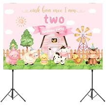 Jollyboom Oink Baa Moo I Am Two Party Decoration، Farm Animal 2nd Birthday Party Decorations Backdrop Oink Baa Moo I Am Two Backdrop for Girl Pink Farm Theme 2nd Birthday Party
