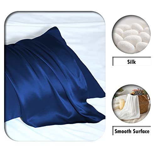 Natural Mulberry Silk Pillowcase for Hair and Skin Queen Size 20"X30" Silk Pillow Case with Hidden Zipper Soft Breathable Smooth Cooling Silk Pillow Covers for Sleeping(Royal Blue,Queen,1Pcs)