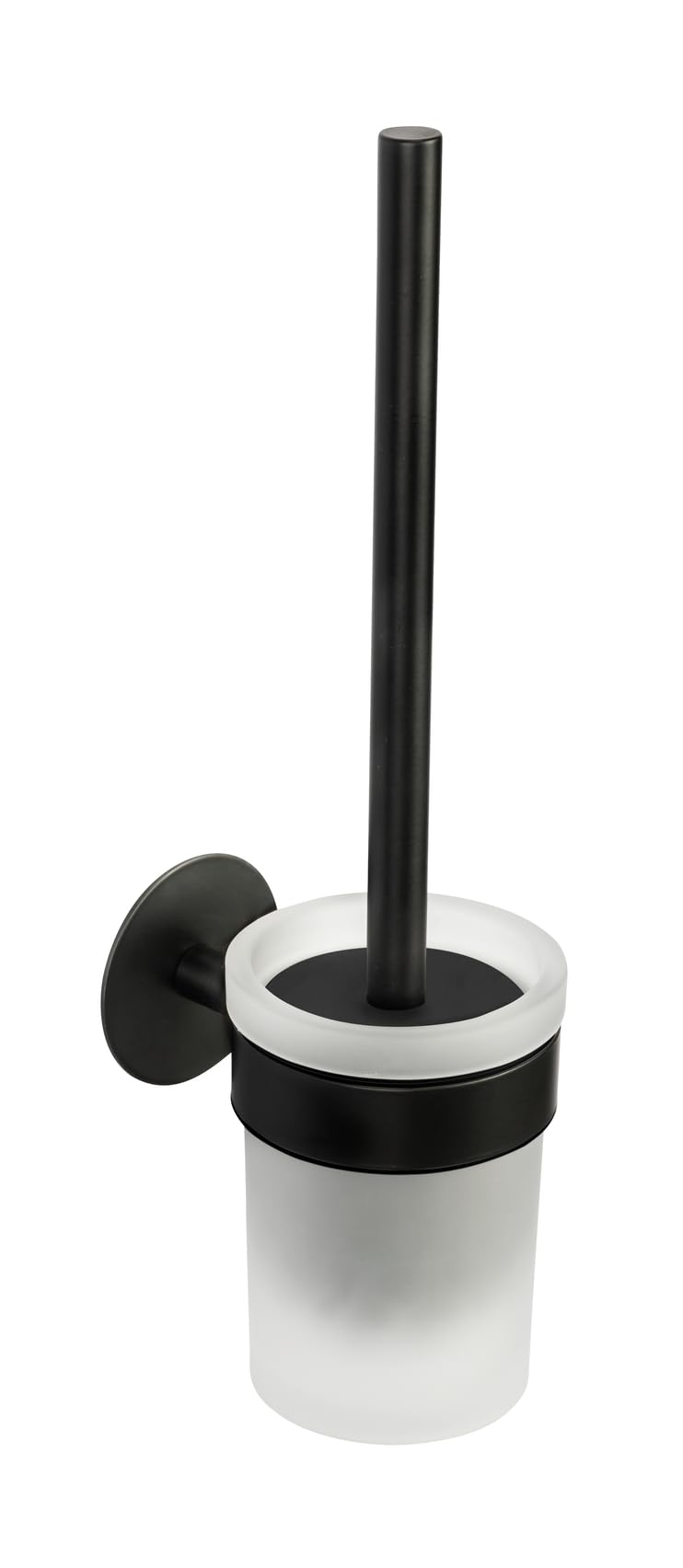 Schöner Wohnen Kollektion WC-Garnitur Mod. Meleto Edelstahl rostfrei matt Schwarze Halterung satiniertes Glas Bürstenkopf flexibel Maße 9,5 cm x 36 cm x 12,5 cm Farbe Schwarz