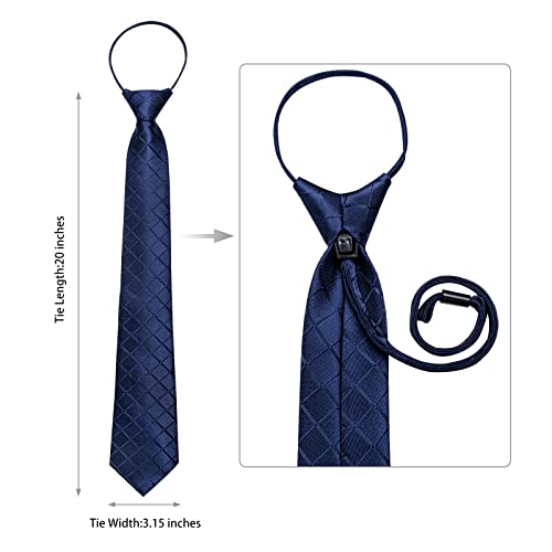 Image of DiBanGu Silk Zipper Ties for Men,Paisley Solid Plaid Pre-tied Tie and Pocket Square Cufflinks Set Formal Adjustable Necktie
