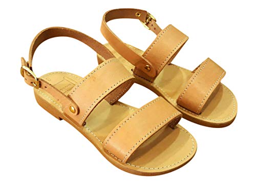 Ancient Greek Style Genuine Leather Sandals AESOP Toddler Baby Roman Spartan Shoes Kids Gladiator Girls Boys Unisex Flat Strappy Natural (9 US Infant)