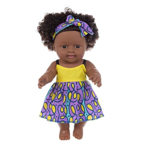 Poupée Noire Africaine, Bébé Fille Afro aux Cheveux Bouclés, 12 Pouces Réaliste Poupée Soft Vinyle, Simulation Nouveau-né Poupee Fille Avec Vêtement...