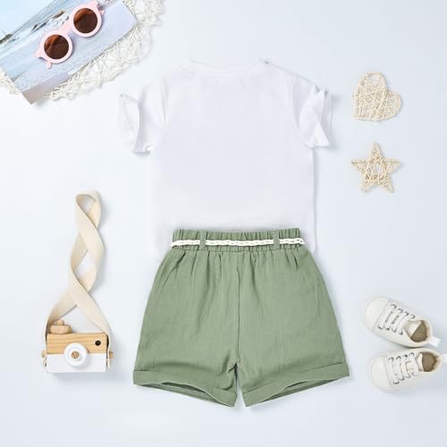 Baby Girl Clothes Summer Short Set Infant Toddler Girls Outfit T-shirt Linen Shorts with Belt Cute Clothes Set3