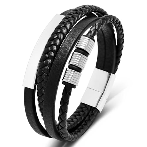 ARHZ Pulsera Cuero Hombre,Pulseras Hombre,Pulsera Hombre, Cuero Brazalete Trenzado Cruzada, Pulsera Cuero Trenzado Hombre, Acero Pulsera Trenzada con Cierre Magnética Inoxidable(22CM)