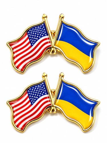2 pcs Ukraine and USA Crossed Flags Lapel Pin Friendship Enamel Badge
