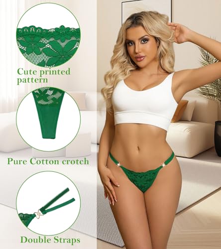 Image of Banamic Sexy Thongs for Women G-String Thongs with Double Straps Panties | Floral Pattern, Lace Breathable Fabrics, Elastic, All-Day Comfort for Romantic Dates, Daily Wear