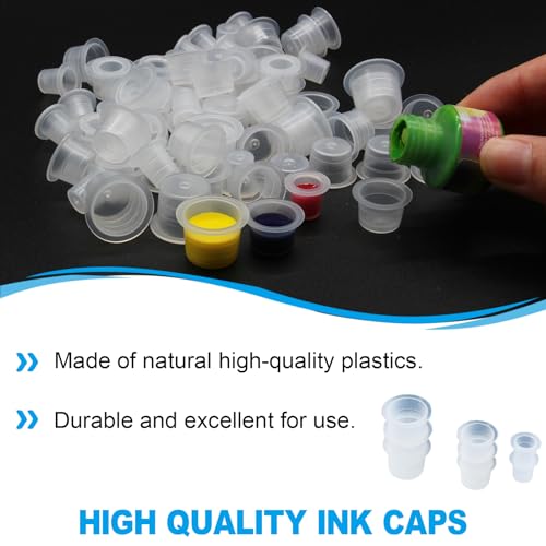 Image of Emalla 300Pcs Mixed Tattoo Ink Caps Kit 100 Small 100 Medium 100 Large Cups | Disposable Tattoo Ink Cups Waterproof Pigment Container Plastic Tattoo Caps for Ink Durable Tattoo Supplies Tattoo Accessory