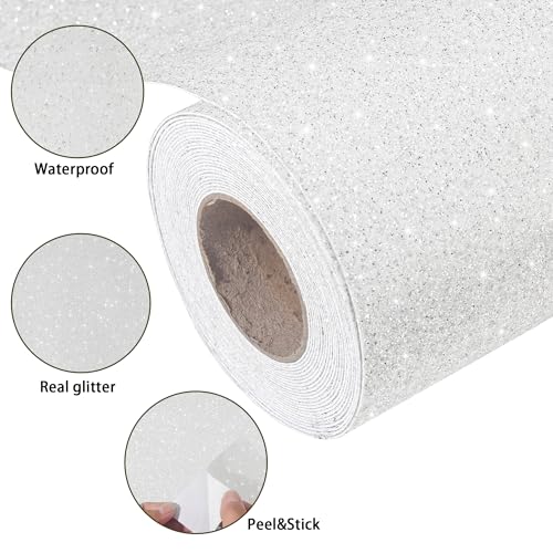 DHHOUSE Weiße Glitzer-Tapetenbordüre, zum Abziehen und Aufkleben, Bordüre für Schrank, Treppen, Wanddekoration (Weiß, 13 x 500 cm)