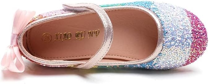 Girl's Rainbow Glitter Mary Jane Shoes Flats Birthday Summer Spring2