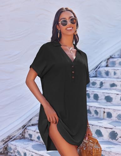 AI'MAGE Beach Cover Ups for Women Short Sleeve Swimsuit Coverup Button Down Bikini Bathing Suit Cover Up Dress Shirt2