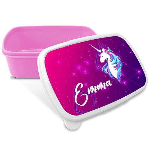 LolaPix Lunch Box niños. Caja merienda infantil. Caja merienda con nombre. Fiambrera infantil. Apta microondas y libre BPA, Filatos y metales pesados. Regalos personalizados. UNICORN