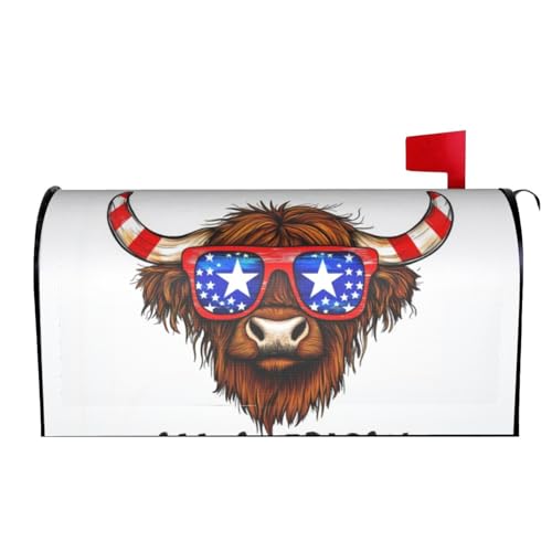Highland Cow Sunglasses All American Mailbox Cover Magnetic Waterproof Post Box Cover Wraps Garden Yard Decor for Outdoor 25.5x21 in