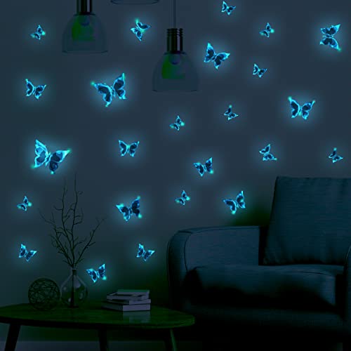 48 Pieces Glow In The Dark Butterfly Wall Decals Blue Luminous Butterfly Wall Stickers Wall Art Butterfly Decor Diy Wall Decals For Kids Girls Bedroom Bathroom Decorations #TOP4