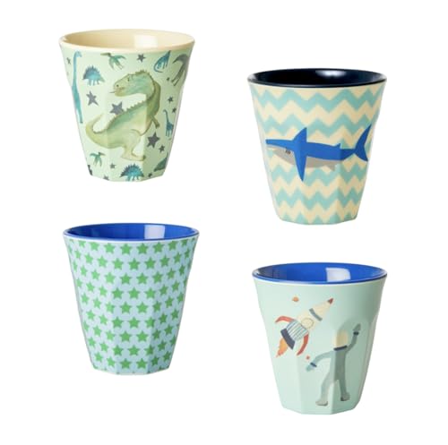 RICE Juego de 4 tazas medianas de melamina con diseño de niño divertido