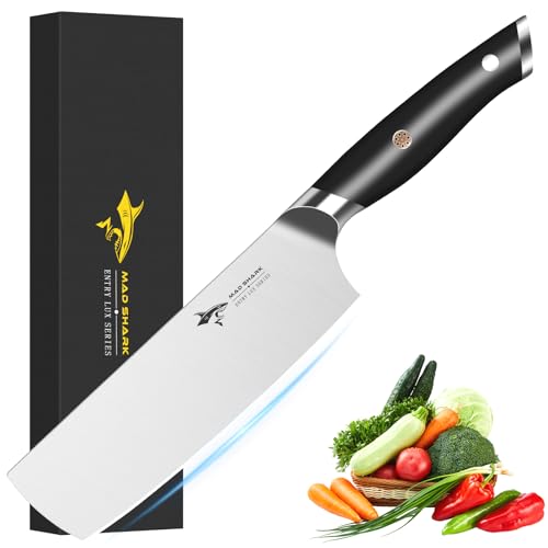 MAD SHARK Nakiri Knife 7 inch Chef Knives, Vegetable Kitchen Knife with High Carbon Stainless Steel Blade, Multipurpose Asian Knife for Chopping, Cutting and Slicing with Ergonomic Handle