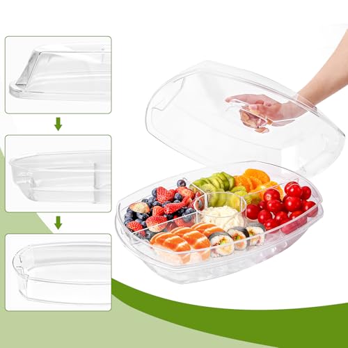 Fruit Ice Serving Tray, Chilled Veggie Tray, Shrimp Cocktail Serving Dish, Appetizer Serving Platter for Parties, with Lid and 4 Compartments - Image 3