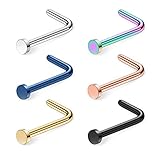 Ruifan 18G 316L Surgical Steel Nose Stud L Shaped Ring with 2MM Flat Top Piercing Jewelry 6PCS - Mix Color