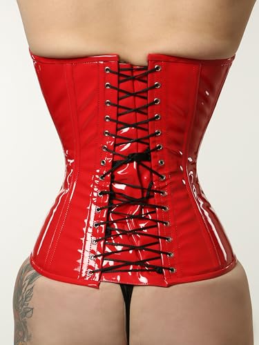 Overbust Waist Trainer Red Corset Steel Boned Womens PVC Corset Heavy Duty Waist Training Corset4