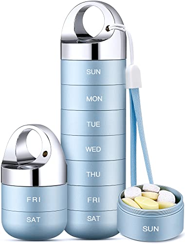 Zannaki Metal Travel Pill Organizer Portable Waterproof Weekly Pill Box Large Aluminum Alloy Pill Case Container BPA Free 7 Day Daily Medicine Organizer Holder for Vitamin Fish Oil Supplement