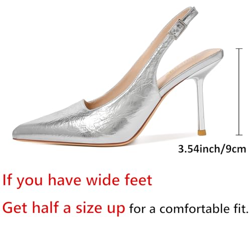 Image of RIBONGZ Sexy Slingback Pumps Elegant Dressy Heels for Women Closed Toe Pointy High Heels Wedding Bride Prom Party Evening Shoes