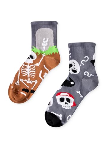 Dedoles Socken Unisex Damen Herren & Kinder Baumwolle viele lustige Designs 1 Paar Geschenk links rechts verschieden Farbe: Grau Motiv: Lustige Skelette (Crewsocken) Gr. 35-38