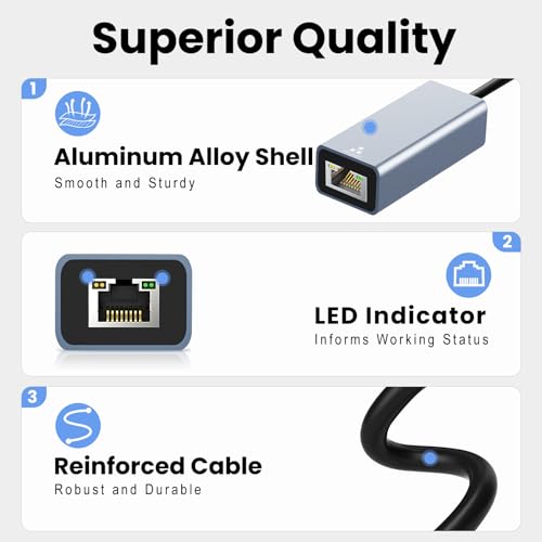 Image of USB C to Ethernet Adapter, USB 3.0 to RJ45 Gigabit LAN 1000 Mbps Wired Network, USB to Ethernet Adapter for Laptops /Tablet, Compatible with Windows XP, MAC OS, Linux, Vista 7 8 10 11
