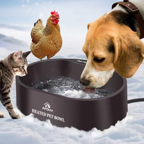 Heated Water Bowl for Outdoor Dogs Cats, 3.7L Thermostatic Heated Pet Bowl for Outside Dog Cat Chickens Duck Birds Waterer in Winter, Automatic Heated Dog Bowl Outdoor with Anti Chew Cord