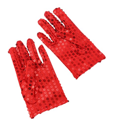 Kids Shining Sequins Gloves Lightweight Full Finger Gloves Singing Gloves Christmas Party Shinning Dancing Gloves, About 17.5cm long, Red