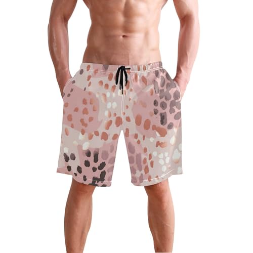 Pink Leopard Men's Sportwear Swim Trunks Quick Dry Board Shorts with Lining S B04011162