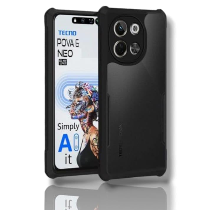 Funkyfits Transparent Hybrid Case for Tecno POVA 6 NEO 5G - AirCushion Impact Protection | Complete Camera Coverage | Clear Protective Back Cover - Black (B0DHLGHJFD) Amazon Price History, Amazon Price Tracker