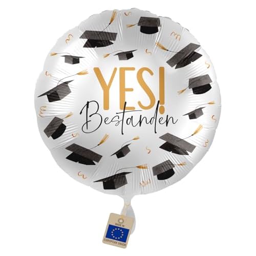 Folienballon „Yes! Bestanden“ – Ballon zur bestandenen Prüfung, Abi, Bachelor, Master, Meisterprüfung, Abschluss Geschenk, Helium geeignet, Made in EU