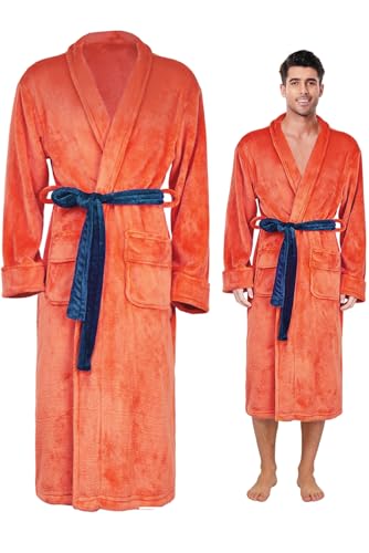 Seaehey Mens Anime Cosplay Orange Bathrobe Costume Plush Robe Long Pajamas Fleece Bathrobe Adult Dressing Gown for Halloween (US Alpha One Size Regular Regular Orange)