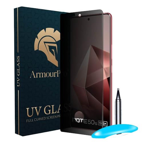 Image of ArmourPro UV Privacy Tempered Glass Screen Protector for Redmi Note 50s (6.78 Inch, Pack of 1) Edge to Edge Coverage Anti-Spy /Anti-Peeping 9H Hardness
