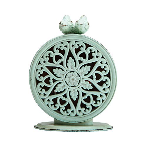 Nikky Home Vintage Table Clock, Shabby Chic Pewter Round Quartz Shelf Desk Clock With 2 Birds, 4.75" X 2.5" X 6.12", Light Green #TOP5