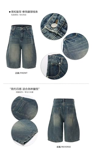 Unisex American Retro Jeans Vintage Streetwear Capri Pants2