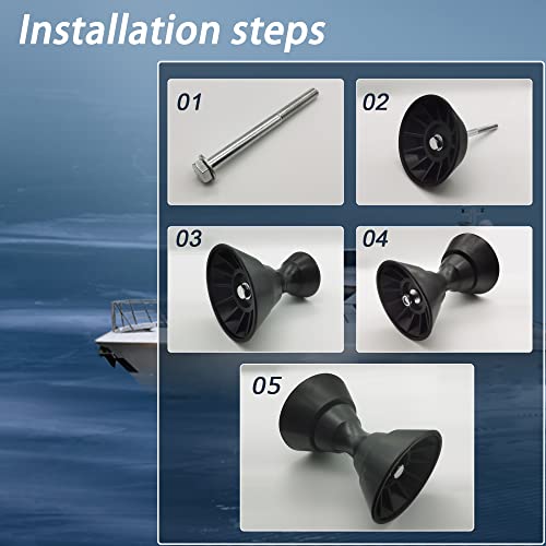 Colofulway 4" Boat Bow Trailer Roller Assembly With 1/2" Shaft Fits 4" Bracket, Polyurethane (Black) #TOP4