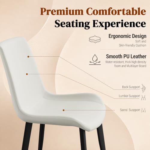 Image of Modern Dining Chairs Set of 8, PU Leather Dining Room Chairs, Upholstered Kitchen Chairs with Ergonomic Backrest & Sturdy Metal Legs, Perfect for Dining Room, Living Room, White