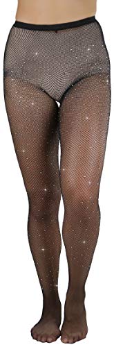 Image of ToBeInStyle Women's Fine Fishnet Pattern Pantyhose w /Back Seam & Rhinestones